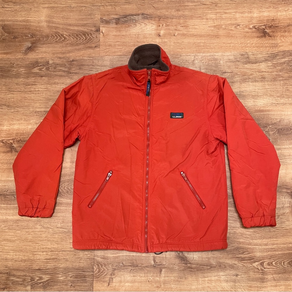LL BEAN Womens Warm-Up Jacket Fleece Zip Small Orange USA‎ Canvas Vintage #